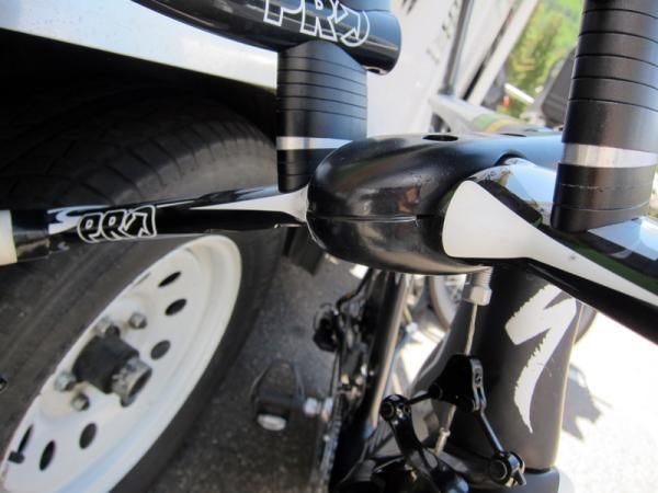 A small strip of electrical tape seals up the gap up front on this HTC-Highroad Specialized S-Works Shiv.