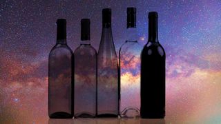 Wine bottles on a galaxy background