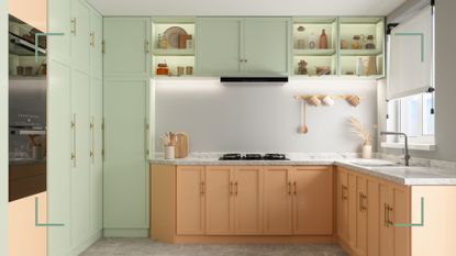 how to organize a kitchen with wall racks and display cabinets as seen in streamlined sage kitchen