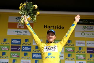 Edvald Boasson Hagen (MTN-Qhubeka) in yellow after stage 5 at the Tour of Britain.