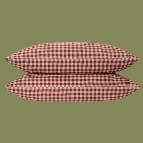 Piglet In Bed, Rhubarb Gingham Linen Blend Pillowcases (pair)