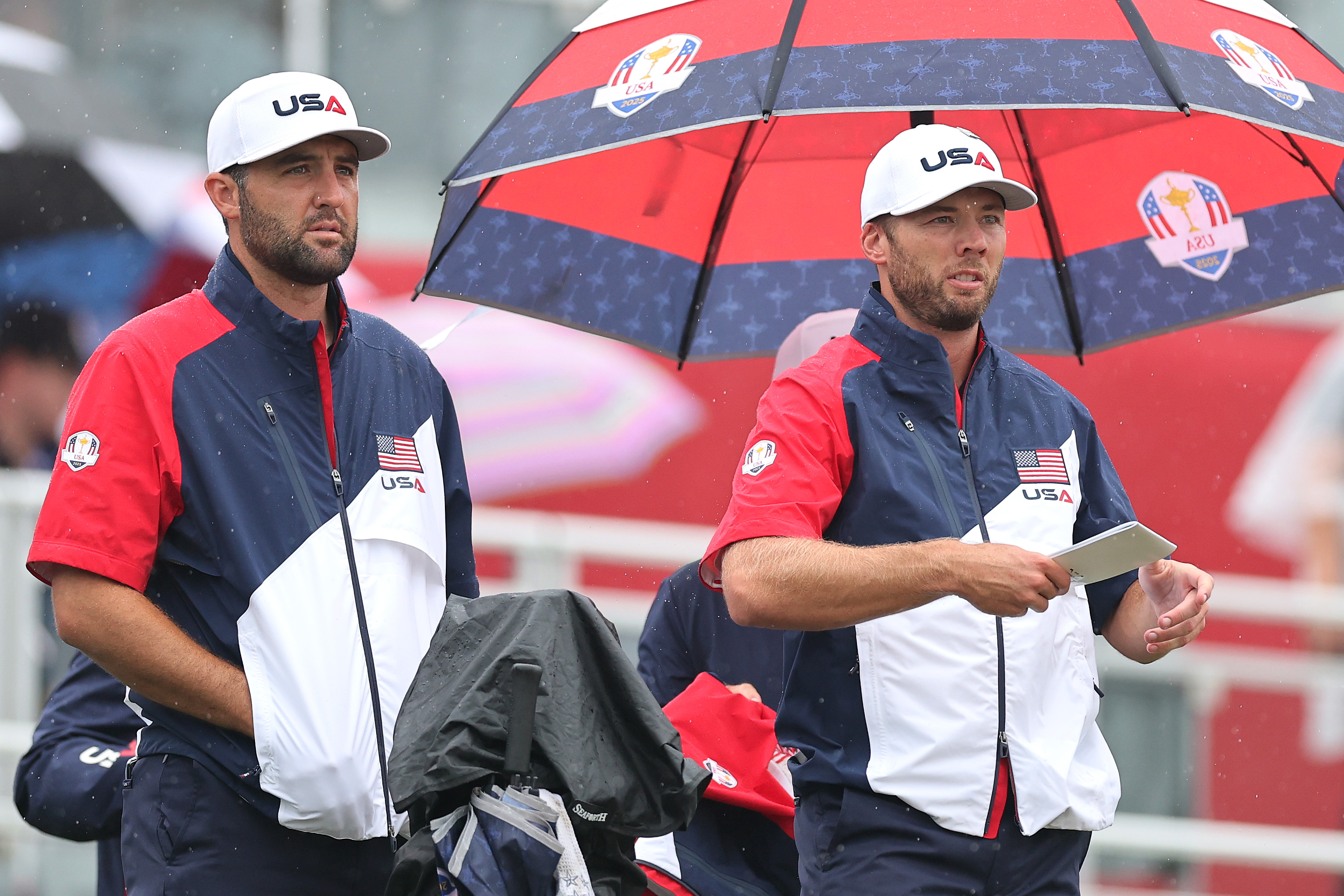 Scottie Scheffler and Sam Burns during the Ryder Cup