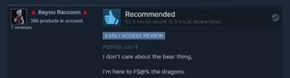 Positive Steam review of Baldur's Gate 3: "I don't care about the bear thing. I'm here to F$@% the dragons."