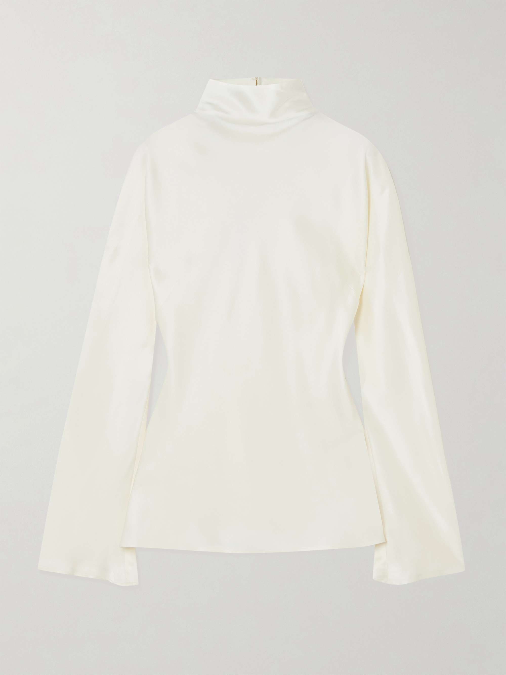Draped Satin Turtleneck Top