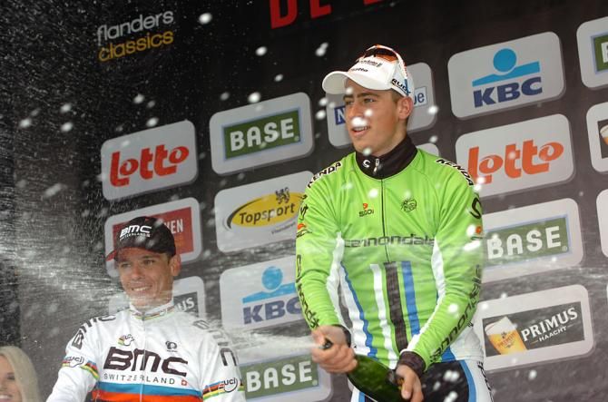 Peter Sagan (Cannondale) opens his champagne