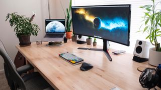 a home office setup with one of the best ultrawide monitors