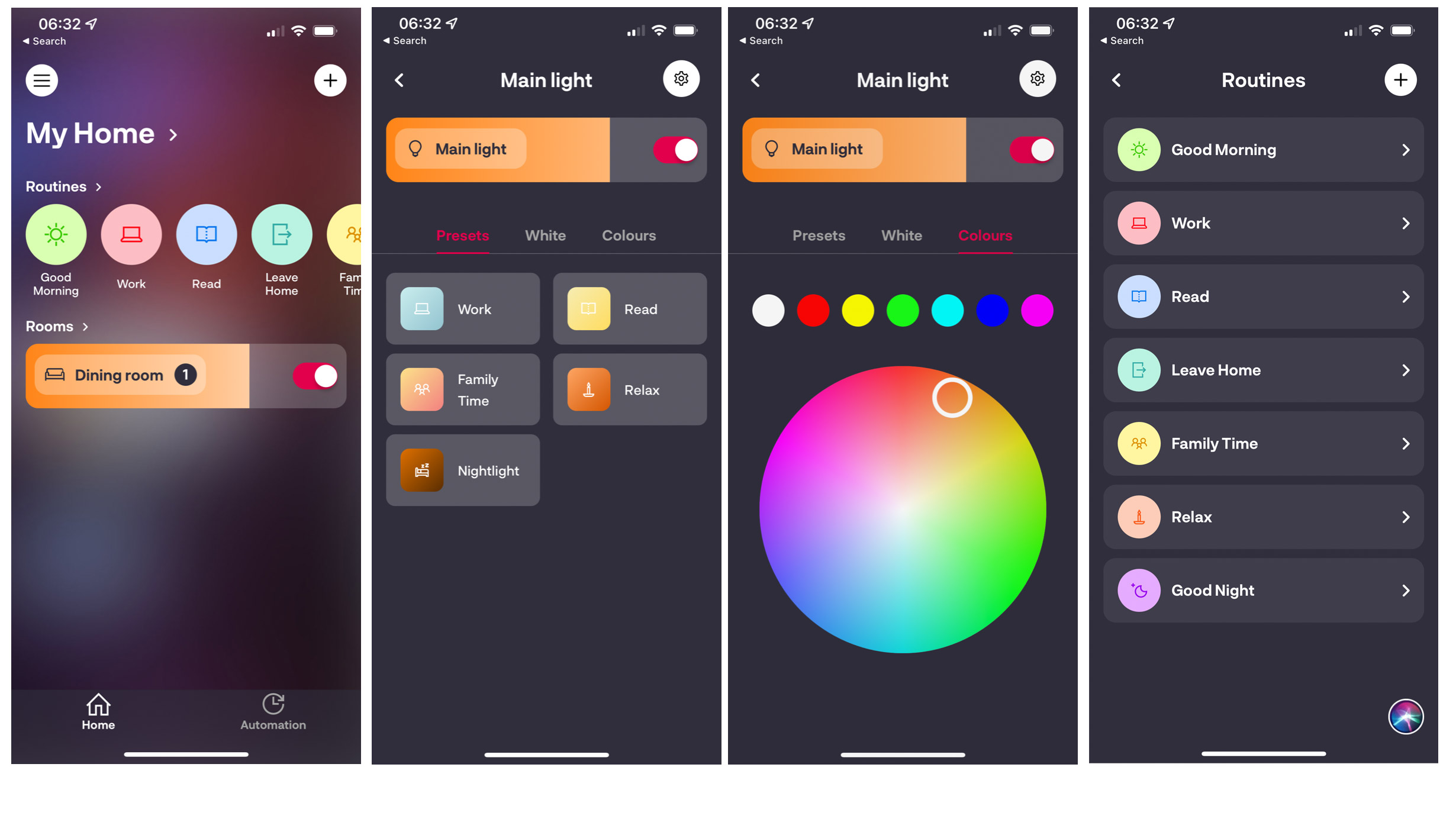 Tangkapan layar dari aplikasi yang mengontrol Innr Smart Bulb Color