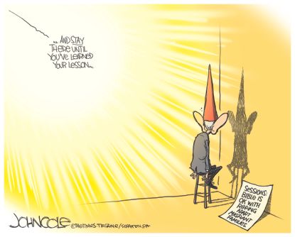 Political cartoon U.S. immigration Jeff Sessions family separation migrants asylum children bible Trump