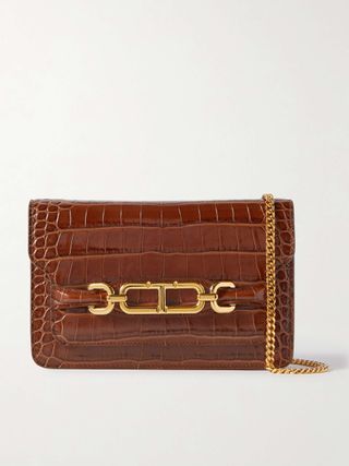 Whitney Small Glossed Croc-Effect Leather Shoulder Bag