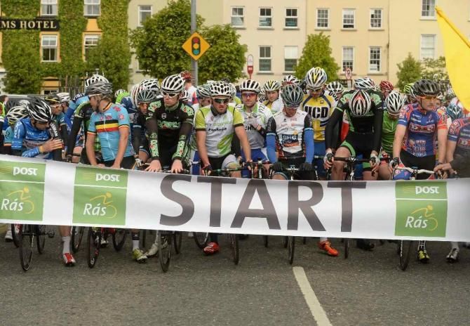 Riders await the start of the fourth stage at the An Post Ras