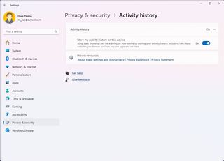 Activity history page