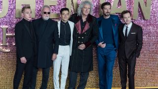 Roger Taylor and Brian May with Ben Hardy, Rami Malek, Gwilym Lee and Joe Mazzello at the Bohemian Rhapsody premiere