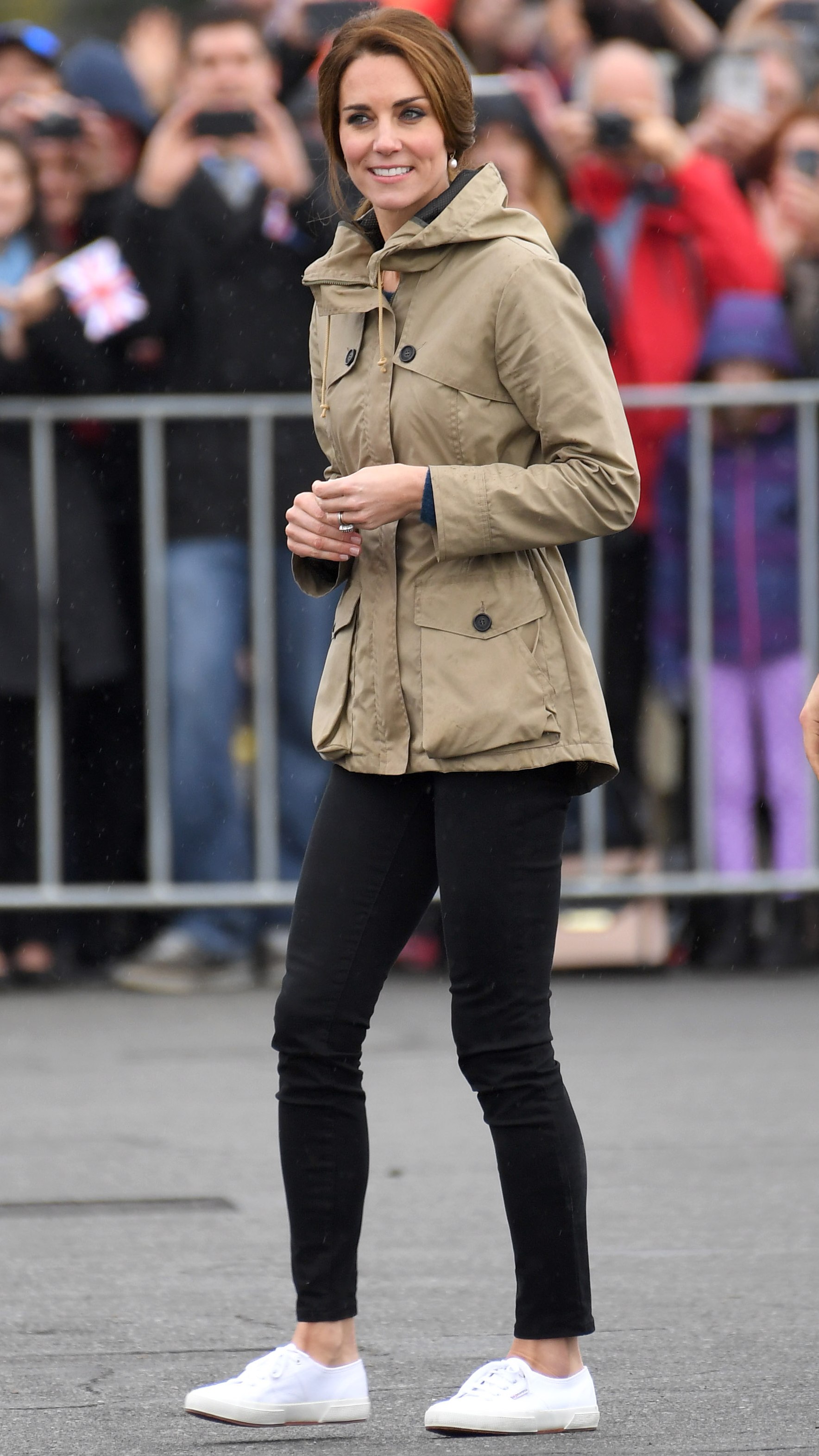 Catherine, Princess of Wales greets well-wishers during a walkabout at Victoria&#039;s Inner Harbour on October 1, 2016 in Victoria