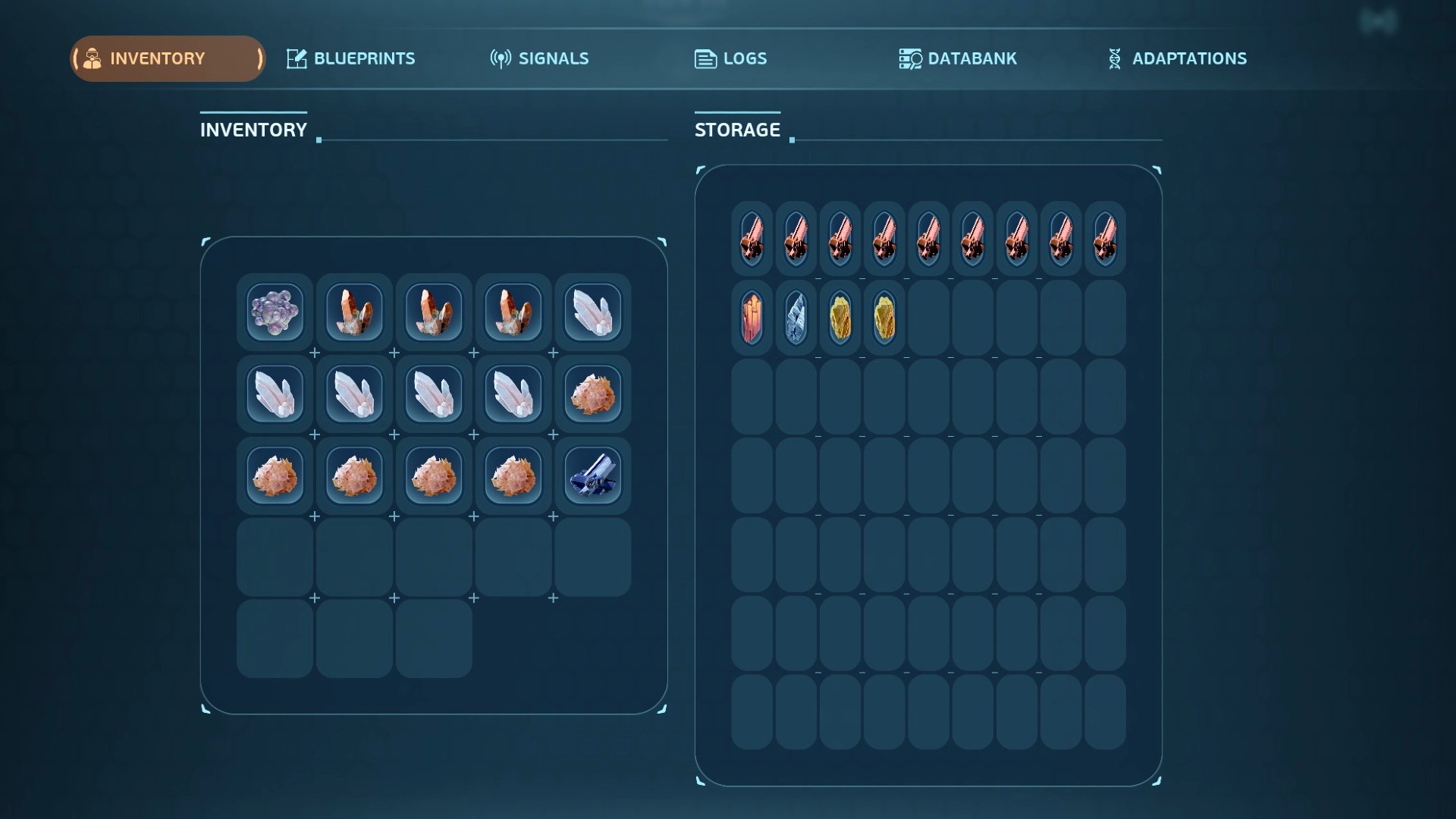 The inside of a locker with the Expanded Lockers Subnautica 2 mod installed.