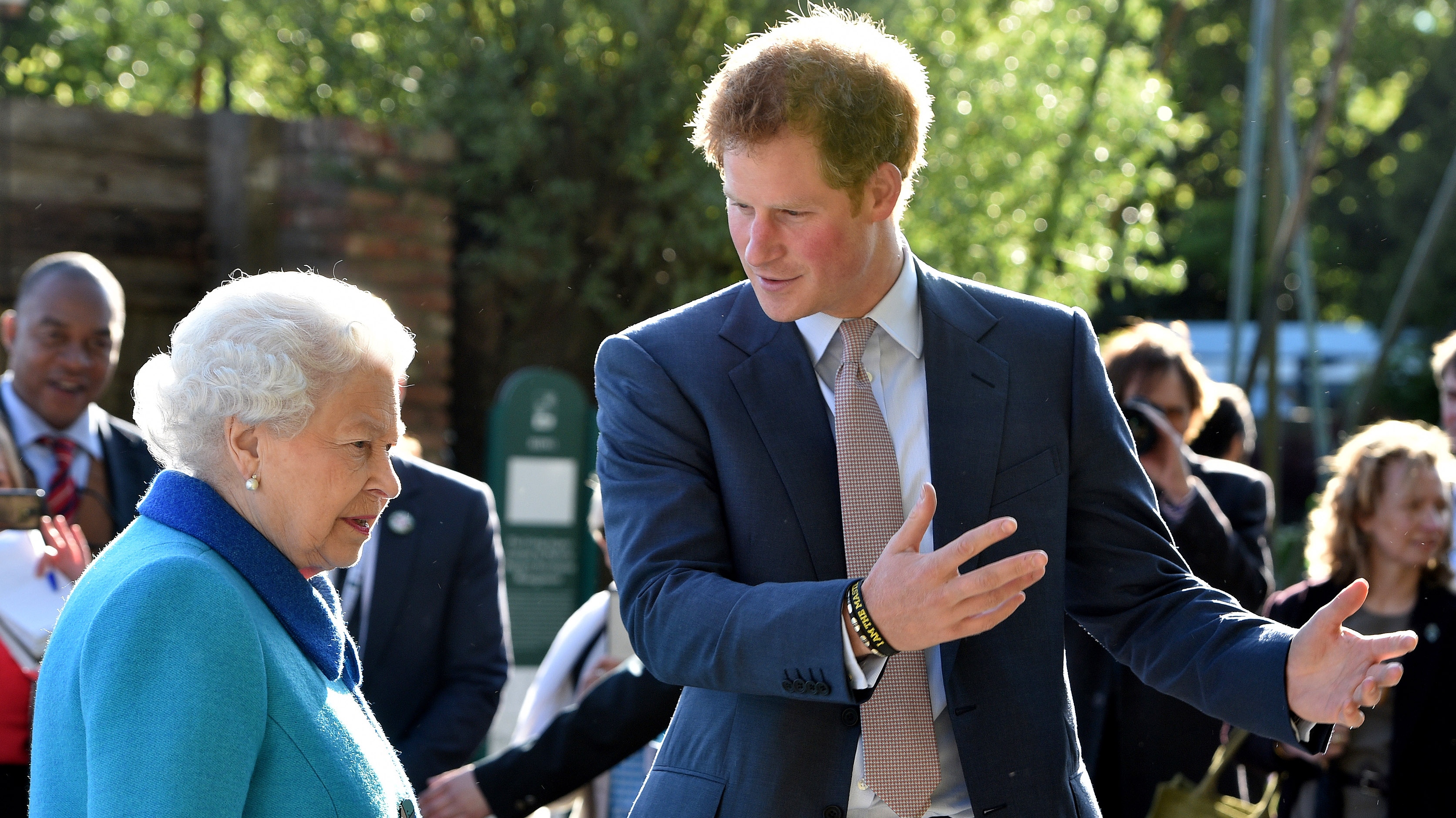 Queen Elizabeth II and Prince Harry attend at the annual Chelsea Flower show at Royal Hospital Chelsea on May 18, 2015
