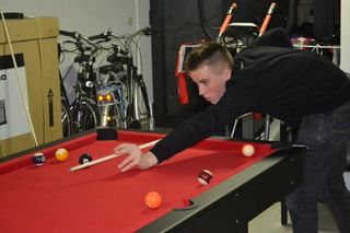 Ian McShane spending some down time at the house pool table.