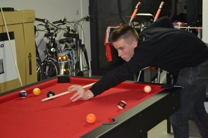 Ian McShane spending some down time at the house pool table.