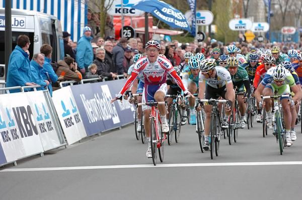 Up go the arms for stage winner Denis Galimzyanov.