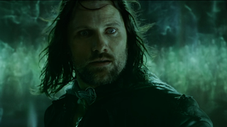 Aragorn looking scared in the ghost cave in Return of the King.