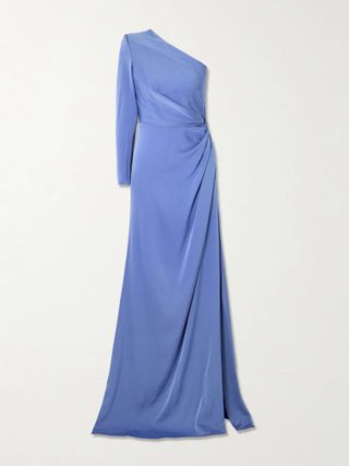 One-Shoulder Gathered Satin-Crepe Gown