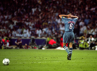 Gareth Southgate after missing his penalty against Germany during the Euro 96 semi-final