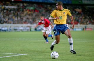 Rivaldo in action for Brazil against Chile at the 1998 World Cup.