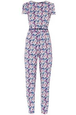 New Look Blue Cap Sleeve Floral Print Belted Jumpsuit, £24.99