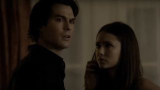 Ian Somerhalder and Nina Dobrev as Damon and Elena on The Vampire Diaries