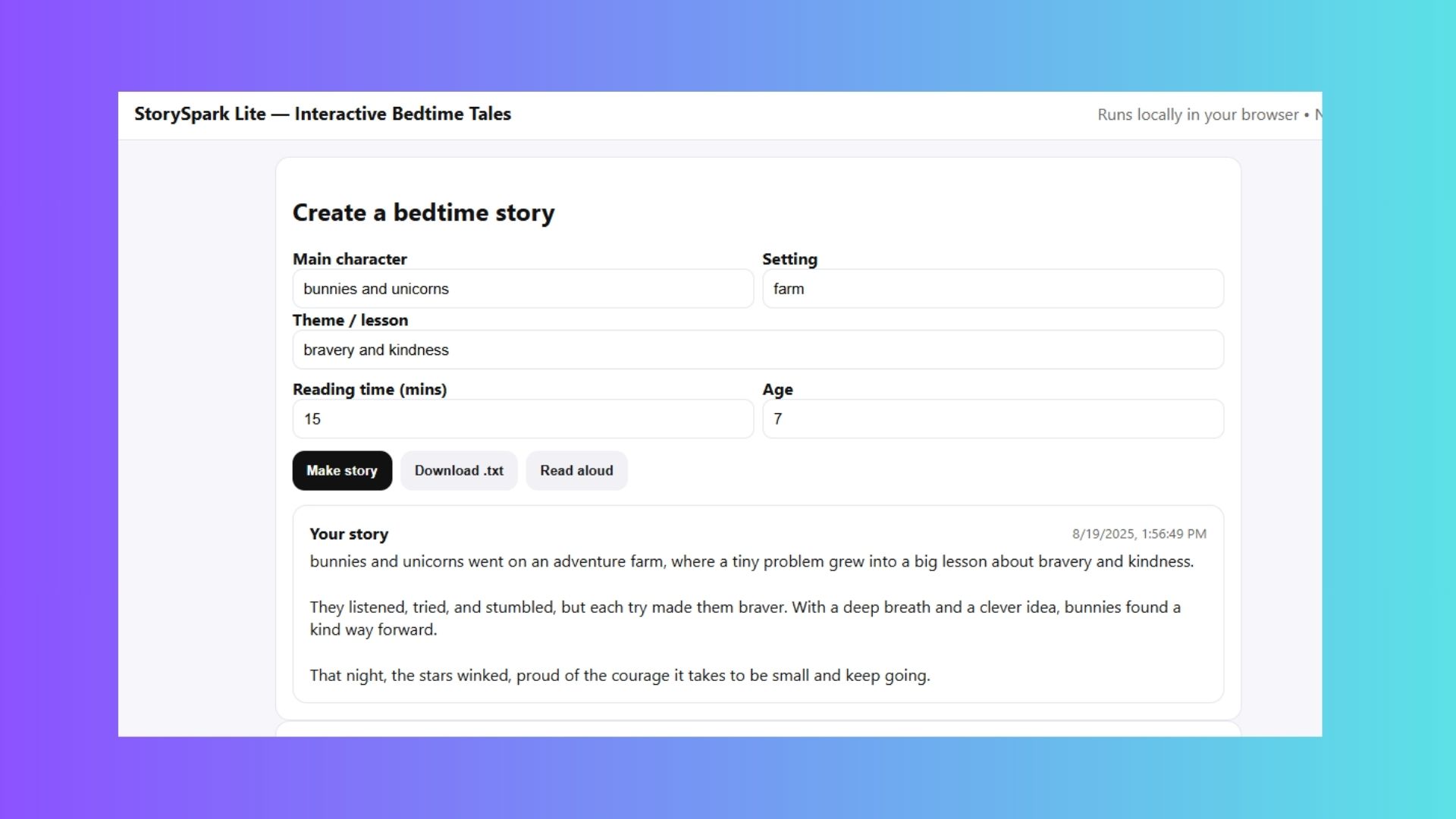screenshot of app