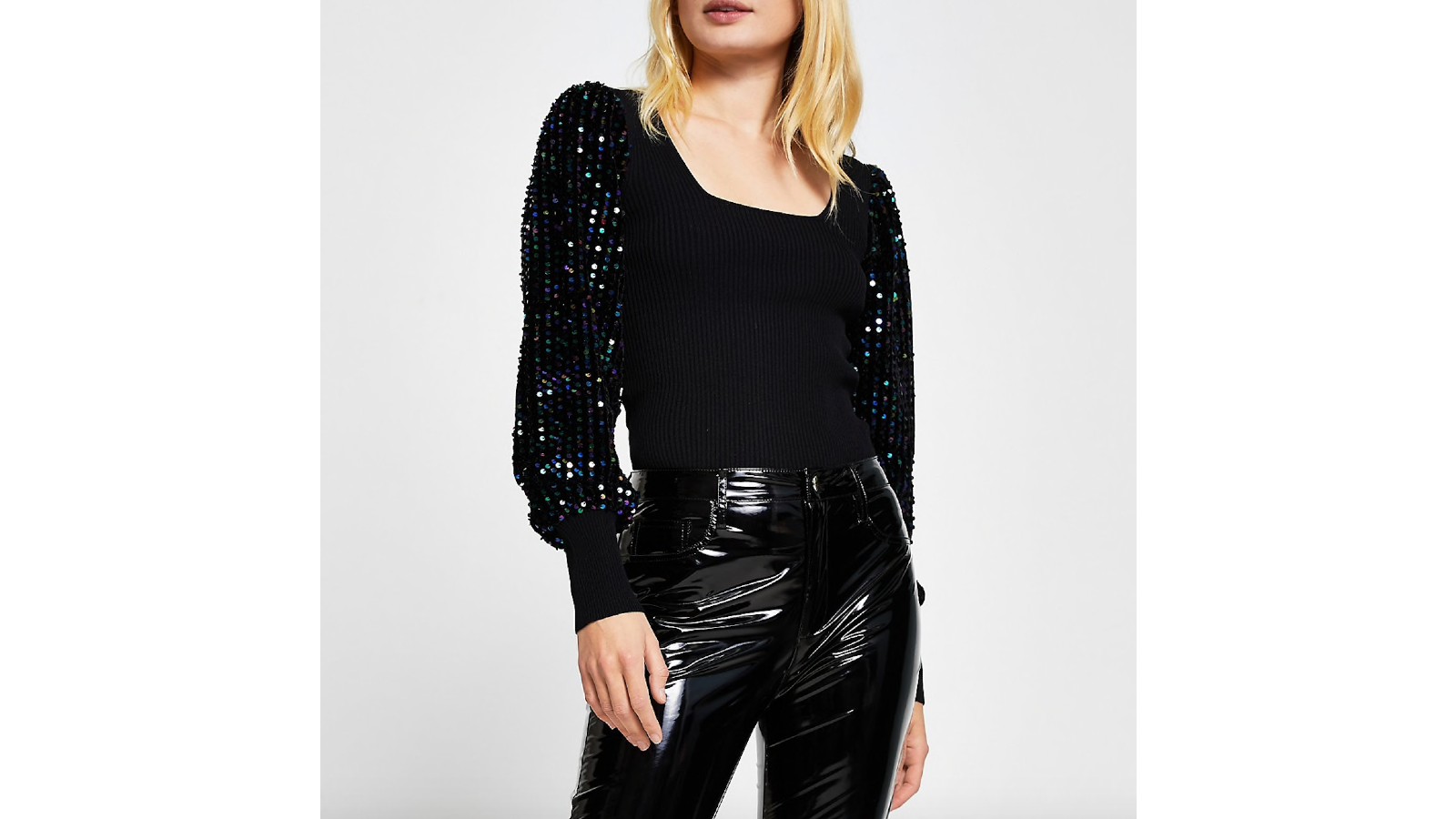 River Island sequin sleeve square neckline