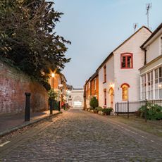 A cobbled lane in the historic Georgian town of Farnham, Surrey.