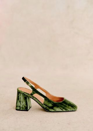 Sezane green velvet slingback shoes