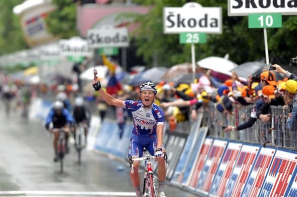 Evgeni Petrov (Team Katusha) exclaims as he wins stage 11 at the Giro d'Italia