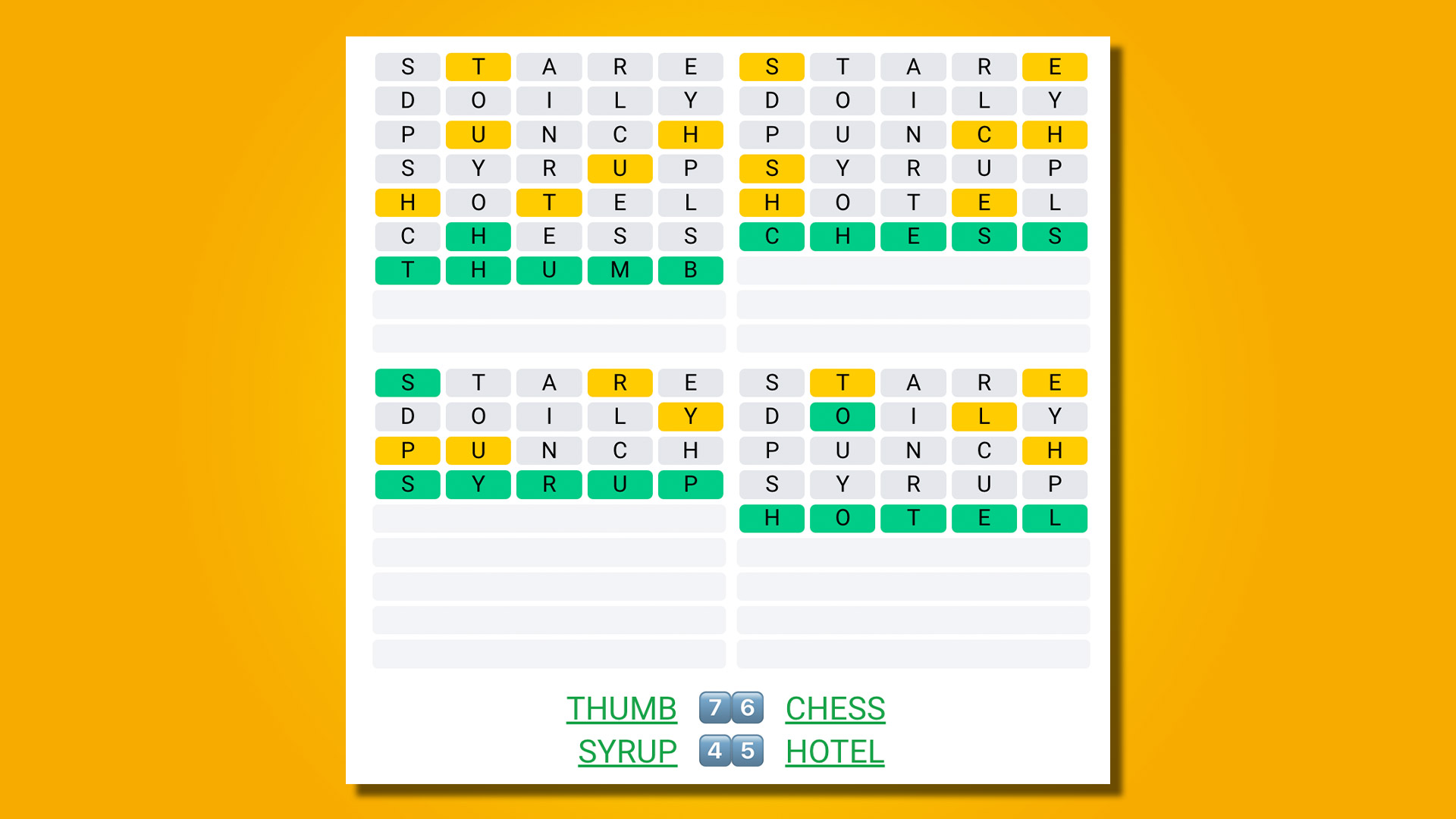 Quordle 441 answers on a yellow background