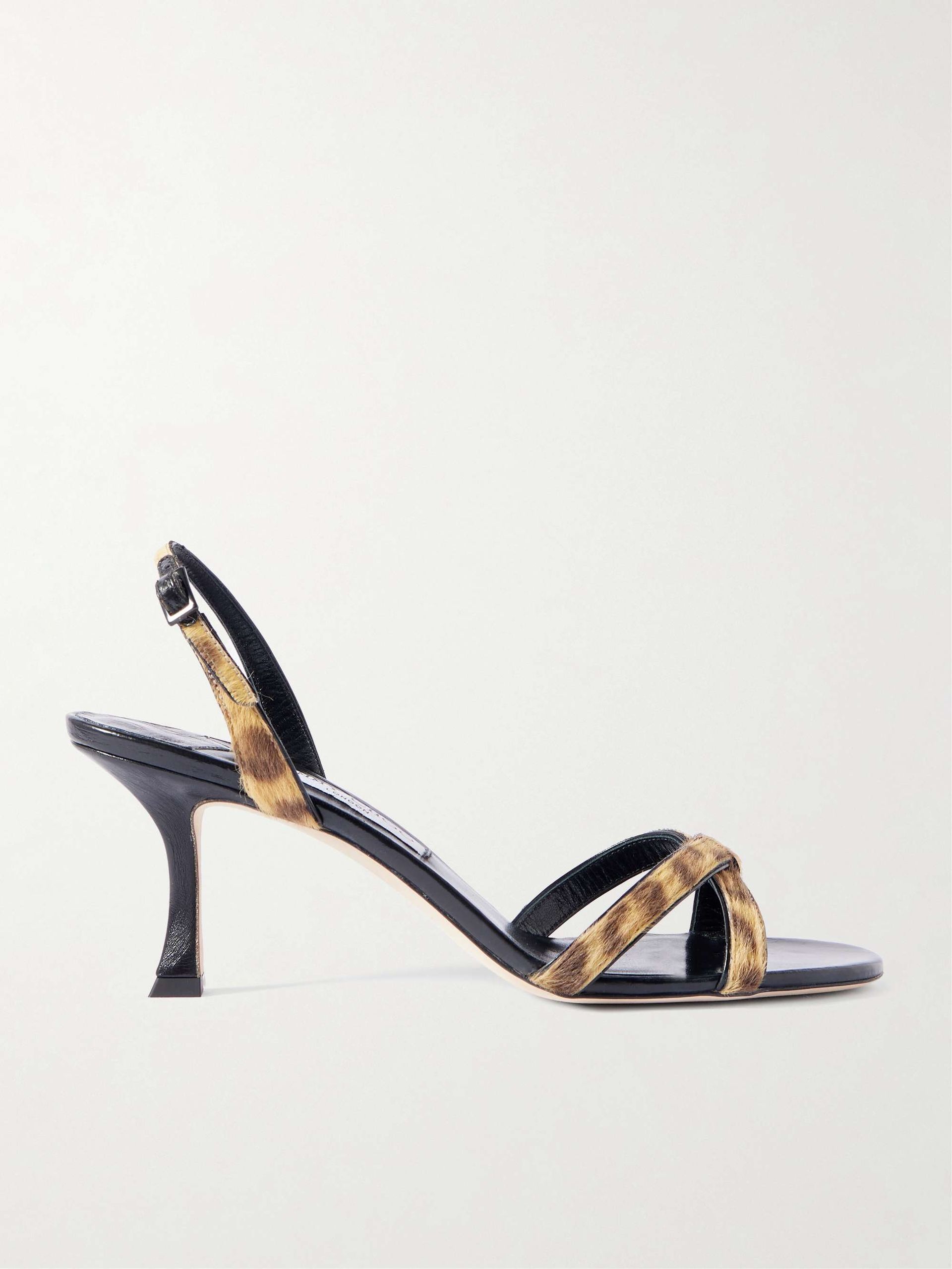 Elsy 70 Leopard-Print Calf Hair Slingback Sandals
