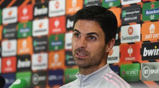 Arsenal manager Mikel Arteta giving a press confefence