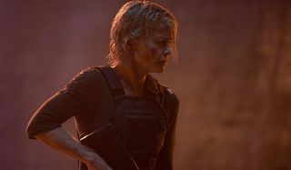 Terminator: Dark Fate Sarah Connor looking grim