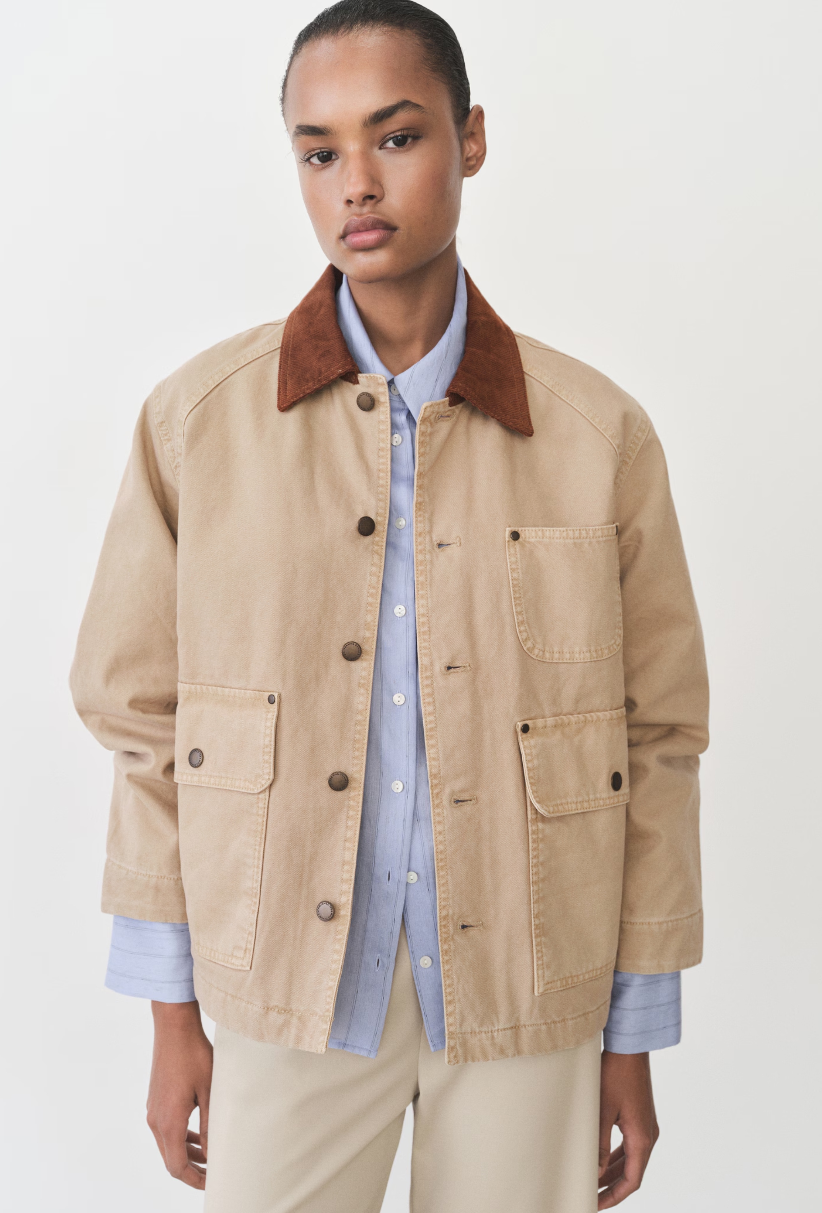 MANGO, Denim Parka With Contrasting Collar