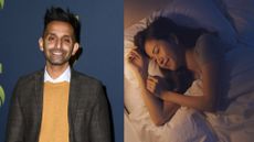 Dr Amir Khan next to woman sleeping after trying cognitive shuffling technique