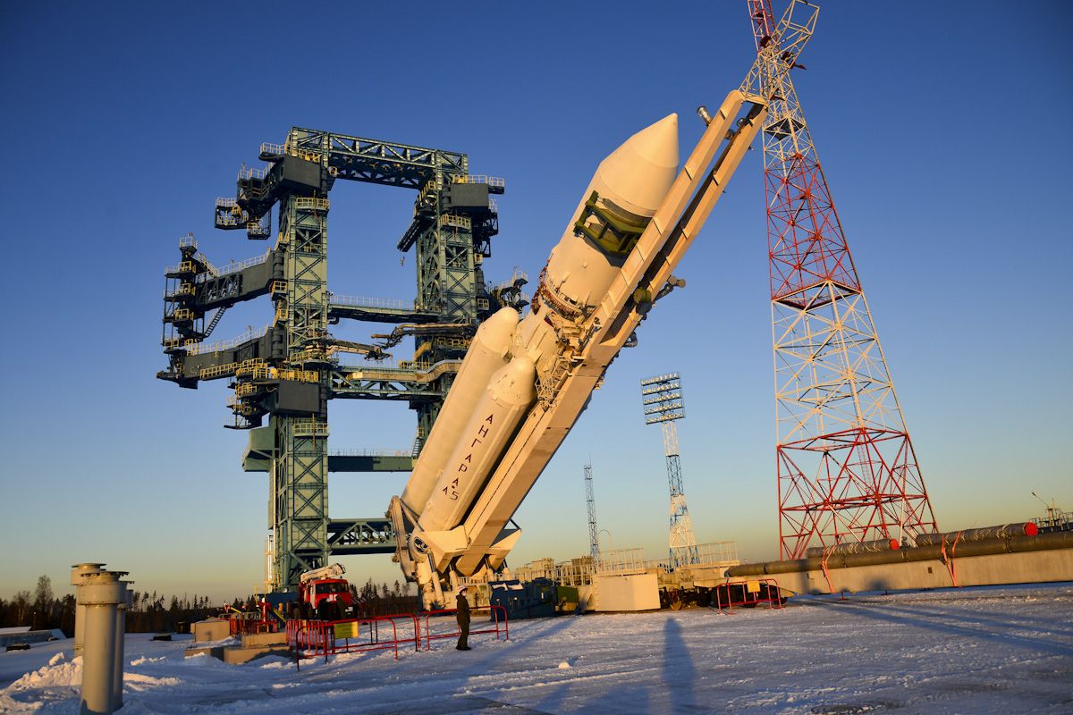A Russian Angara-A5 rocket is readied for its second test flight from the Plesetsk Cosmodrome in northern Russia.
