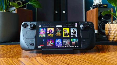 Steam Deck OLED sitting on dock