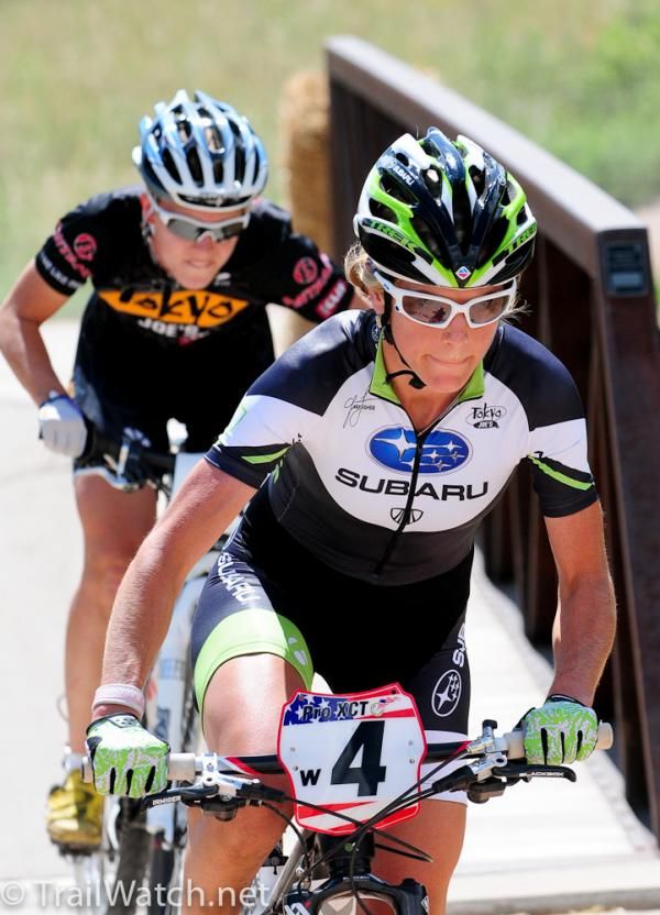 Heather Irmiger (Subaru-Gary Fisher) crossing the bridge.