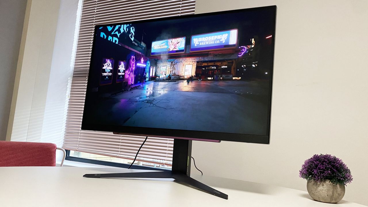 LG UltraGear 27GR93U on top of a white desk
