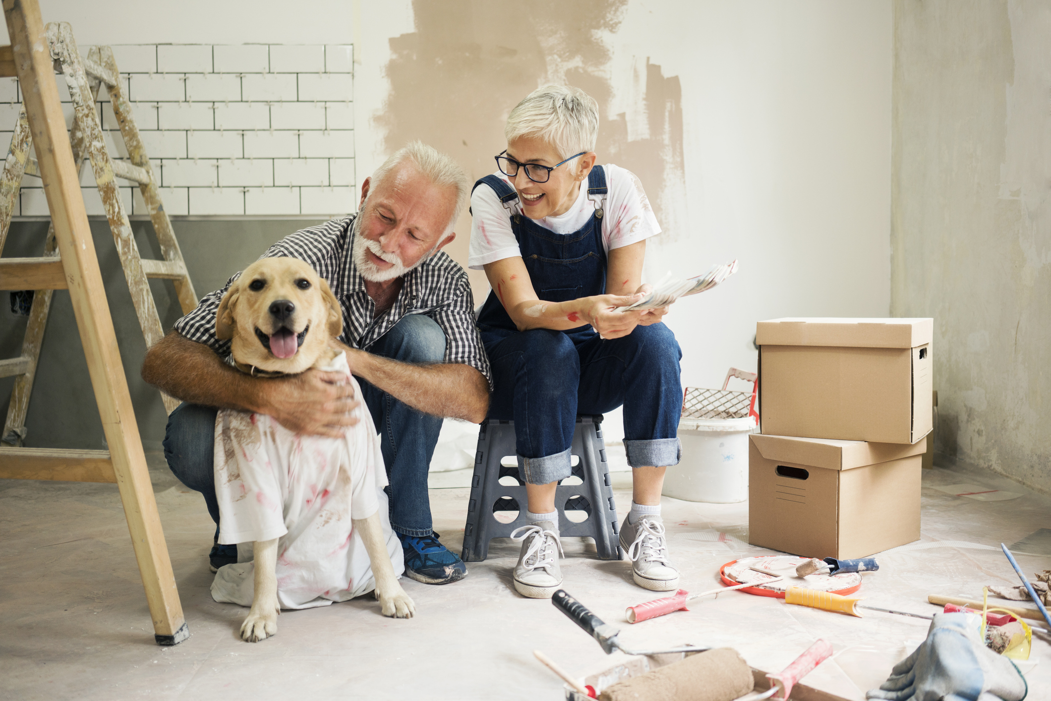 Senior couple remodeling their home