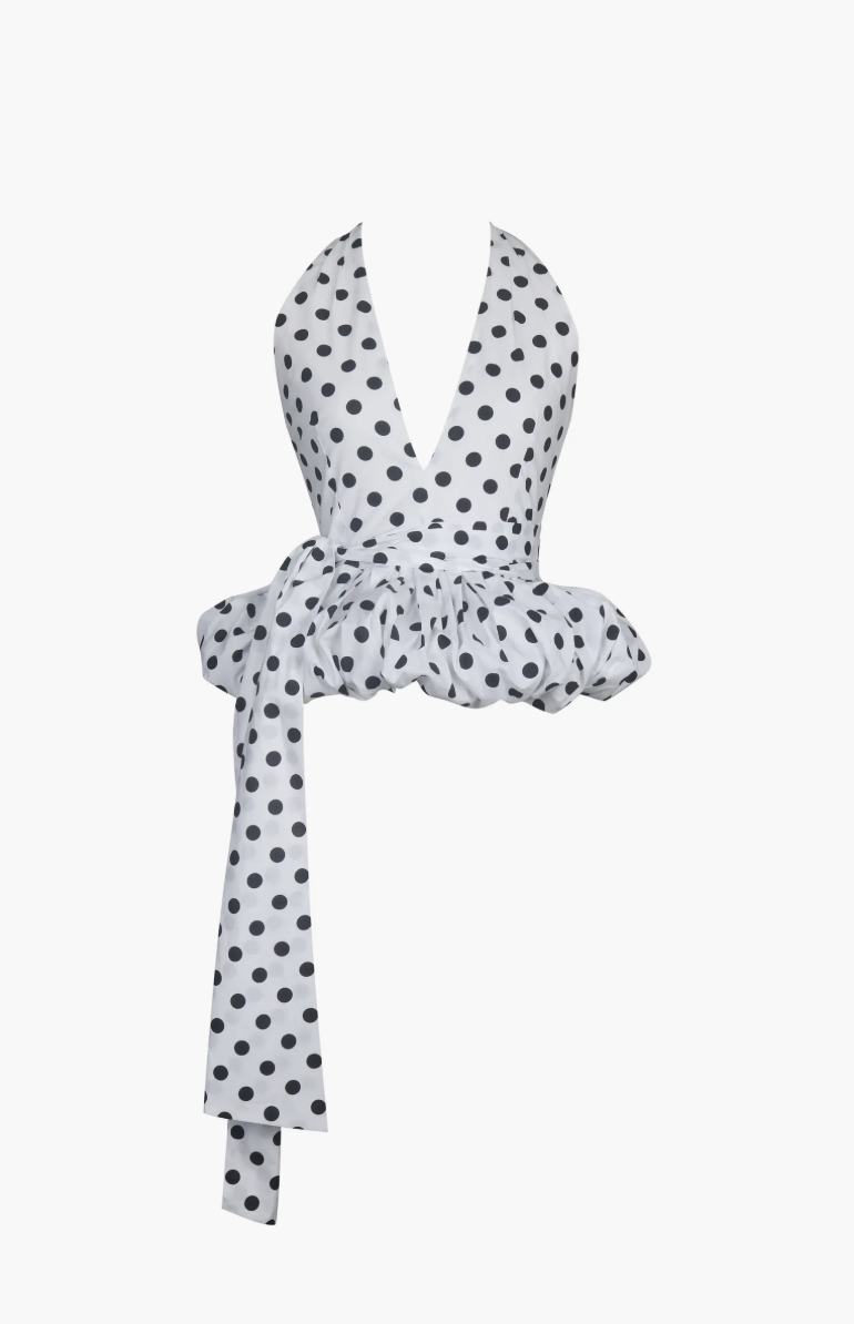 Miss Circle Ileneilene Halter Peplum Polka Dot Blouse Top