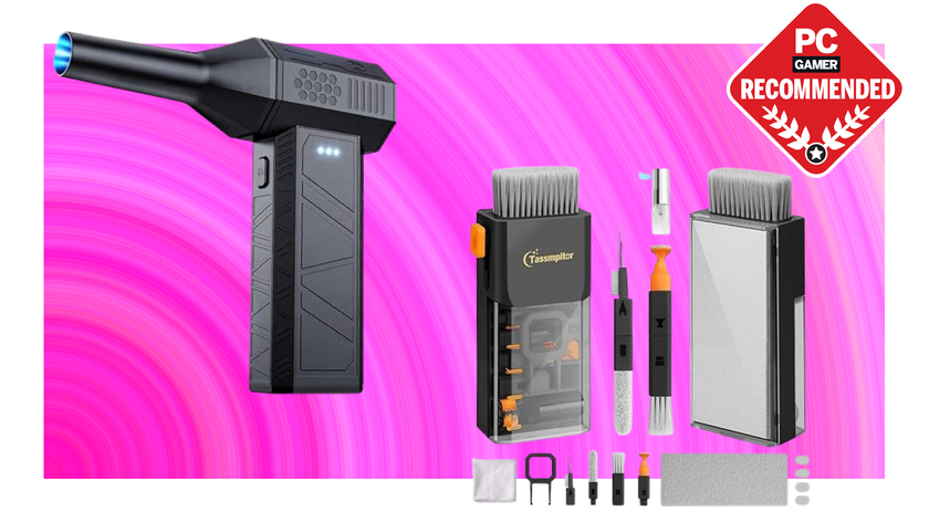 An electronic handheld compressed air duster and keyboard cleaning kit