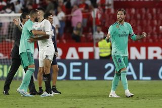 Sergio Ramos and Benzema celebrate at the final whistle