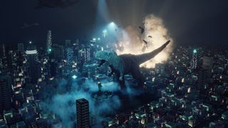 T-rex destroying a city