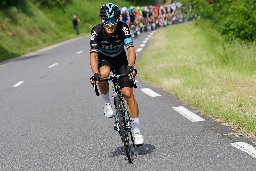 Michal Kwiatkowski attacks during stage 2 at the Criterium du Dauphine