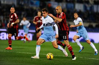 Klose e Dias Da Costa during the Serie A match between SS Lazio and AC Milan at Olympic Stadium, Italy on January 24, 2015.